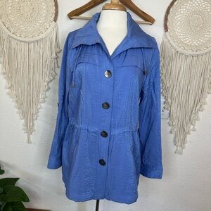 Cheryl Nash Blue Utility Jacket with Relaxed Fit and Wide Collar Large